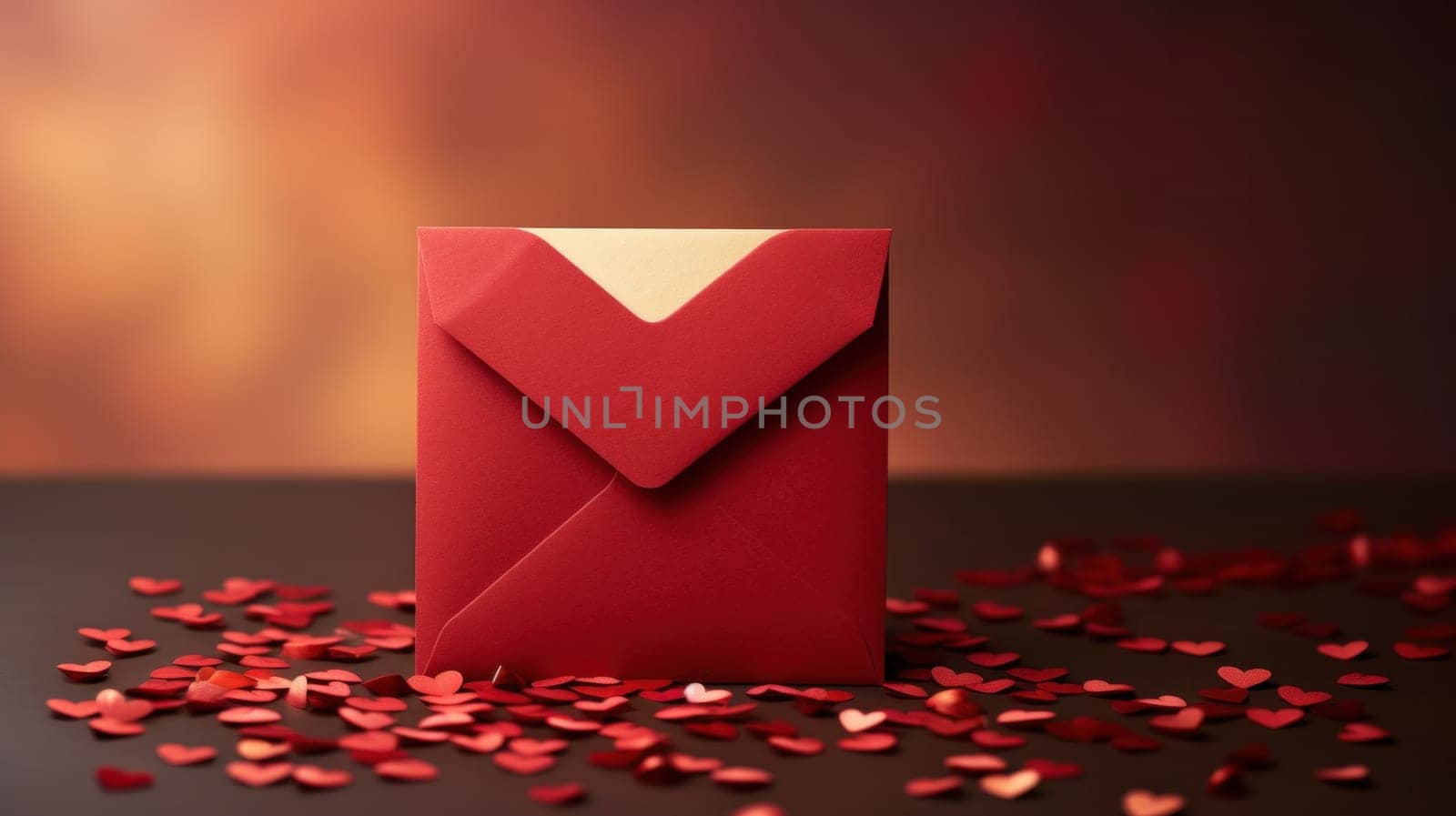 A red envelope with a heart shape on top of it