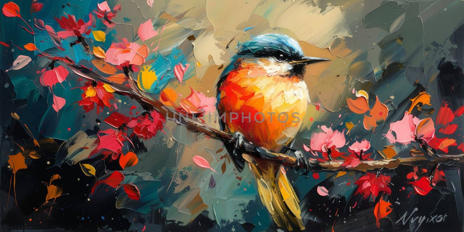 Little beautiful bird with hand draw and paint color background illustration by Benzoix