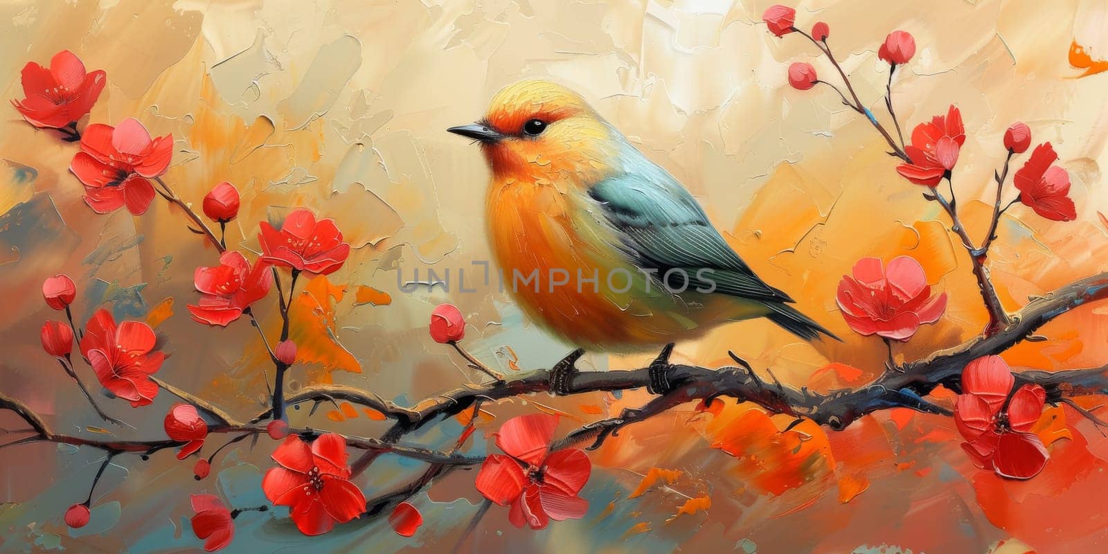 Little beautiful bird with hand draw and paint color background illustration by Benzoix