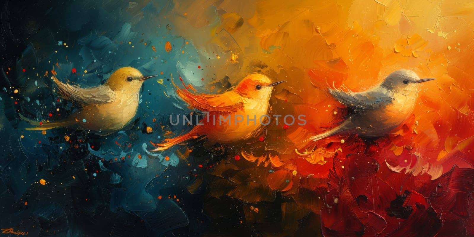 Little beautiful bird with hand draw and paint color background illustration by Benzoix