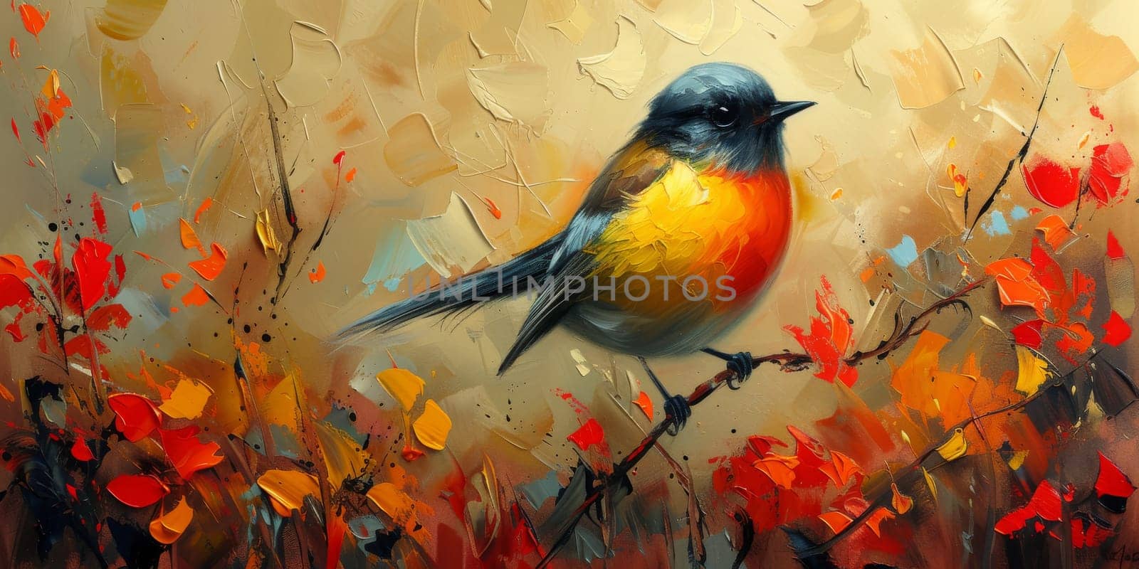 Little beautiful bird with hand draw and paint color background illustration by Benzoix