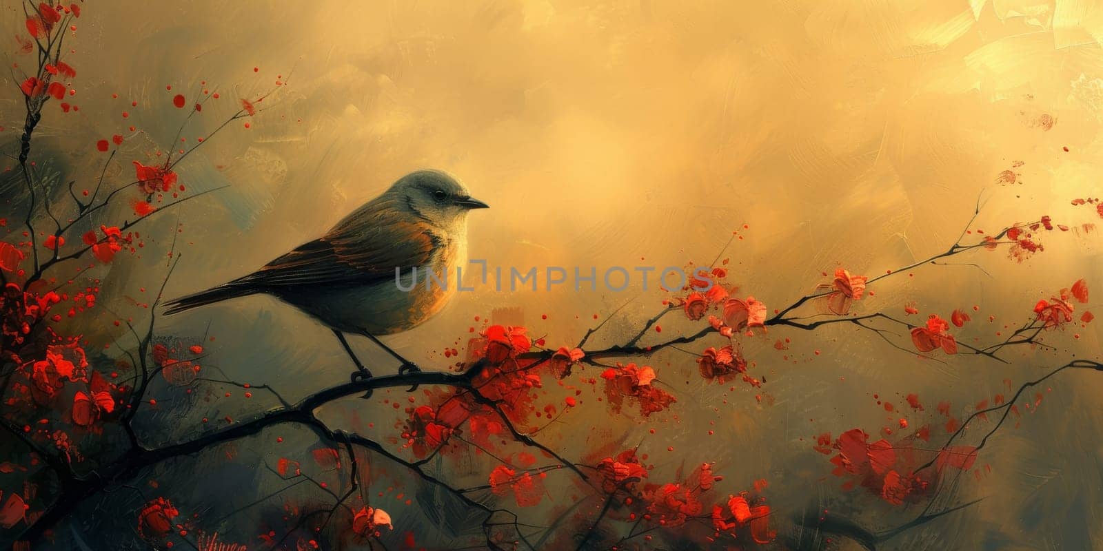 Little beautiful bird with hand draw and paint color background illustration by Benzoix