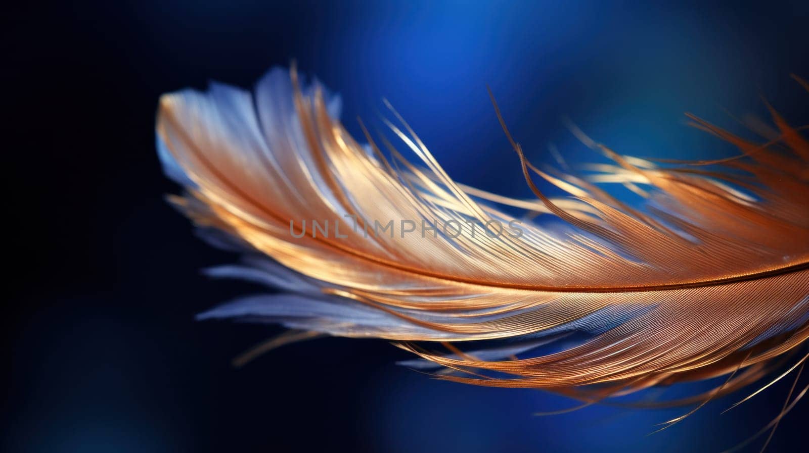 A close up of a feather with some blue in the background, AI by starush