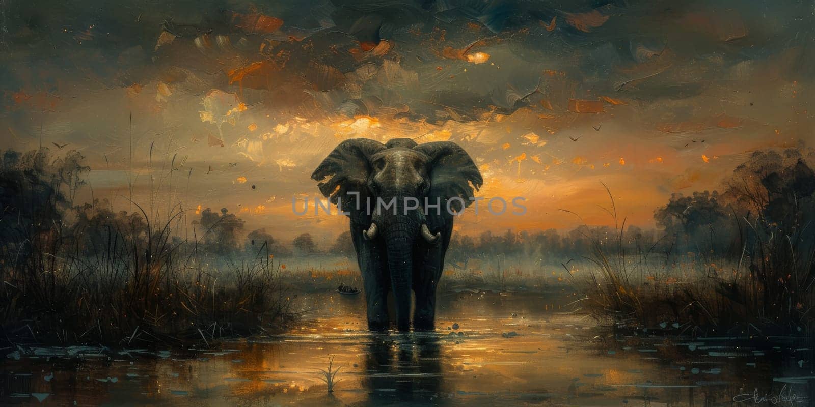 Oil painting of elephant, artist collection of animal painting for decoration and interior. by Benzoix