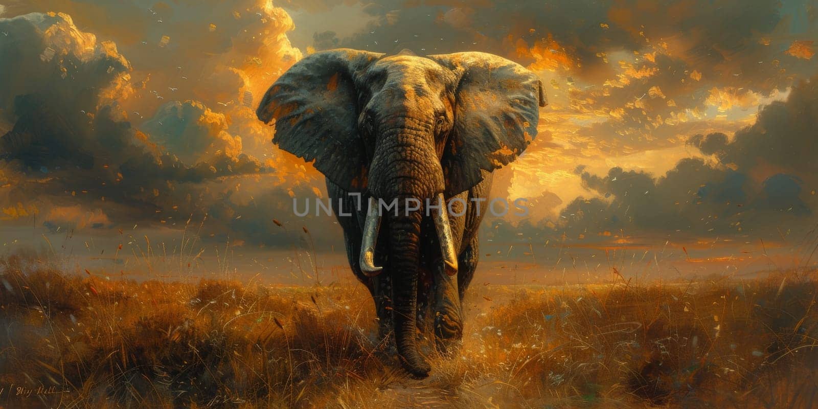 Oil painting of elephant, artist collection of animal painting for decoration and interior. by Benzoix