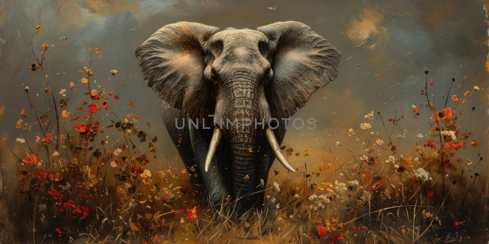 Oil painting of elephant, artist collection of animal painting for decoration and interior