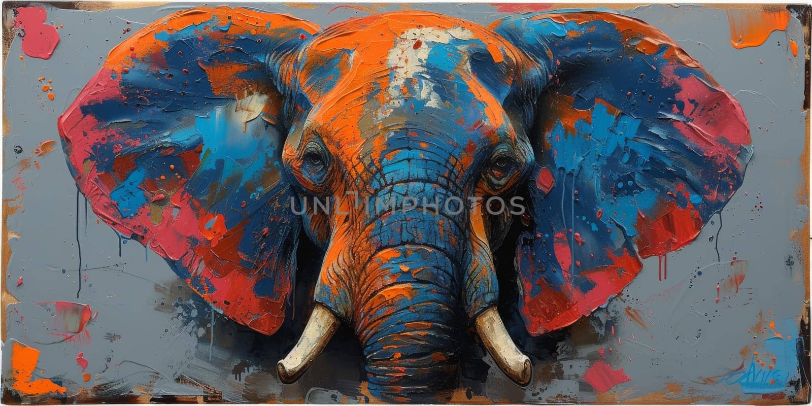 Oil painting of elephant, artist collection of animal painting for decoration and interior