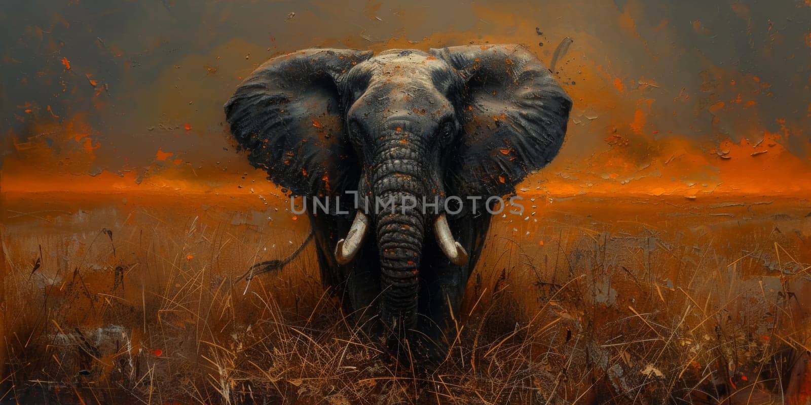 Oil painting of elephant, artist collection of animal painting for decoration and interior