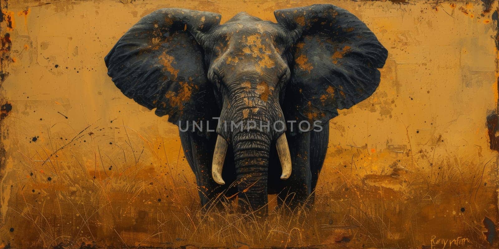 Oil painting of elephant, artist collection of animal painting for decoration and interior. by Benzoix