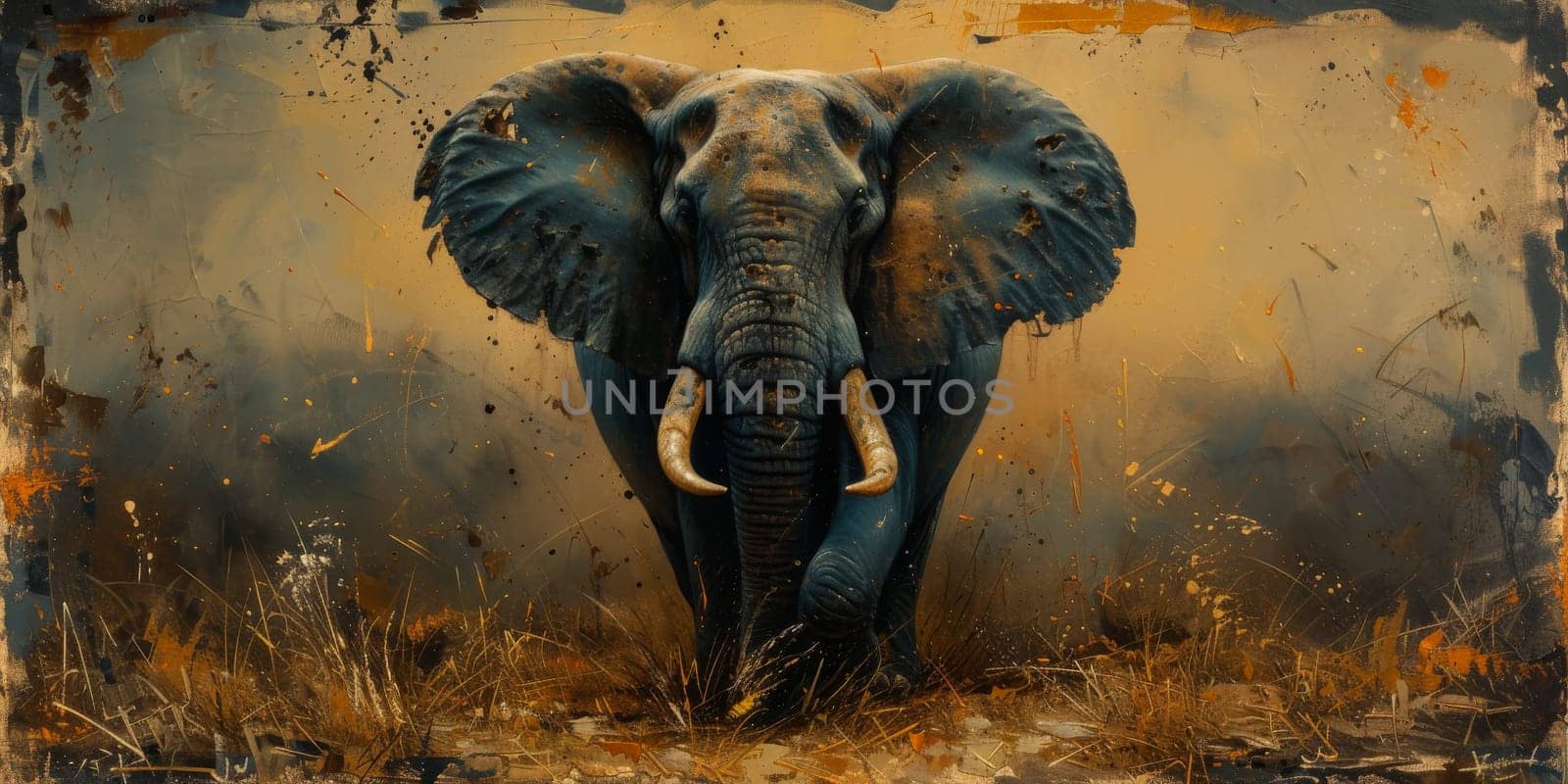 Oil painting of elephant, artist collection of animal painting for decoration and interior