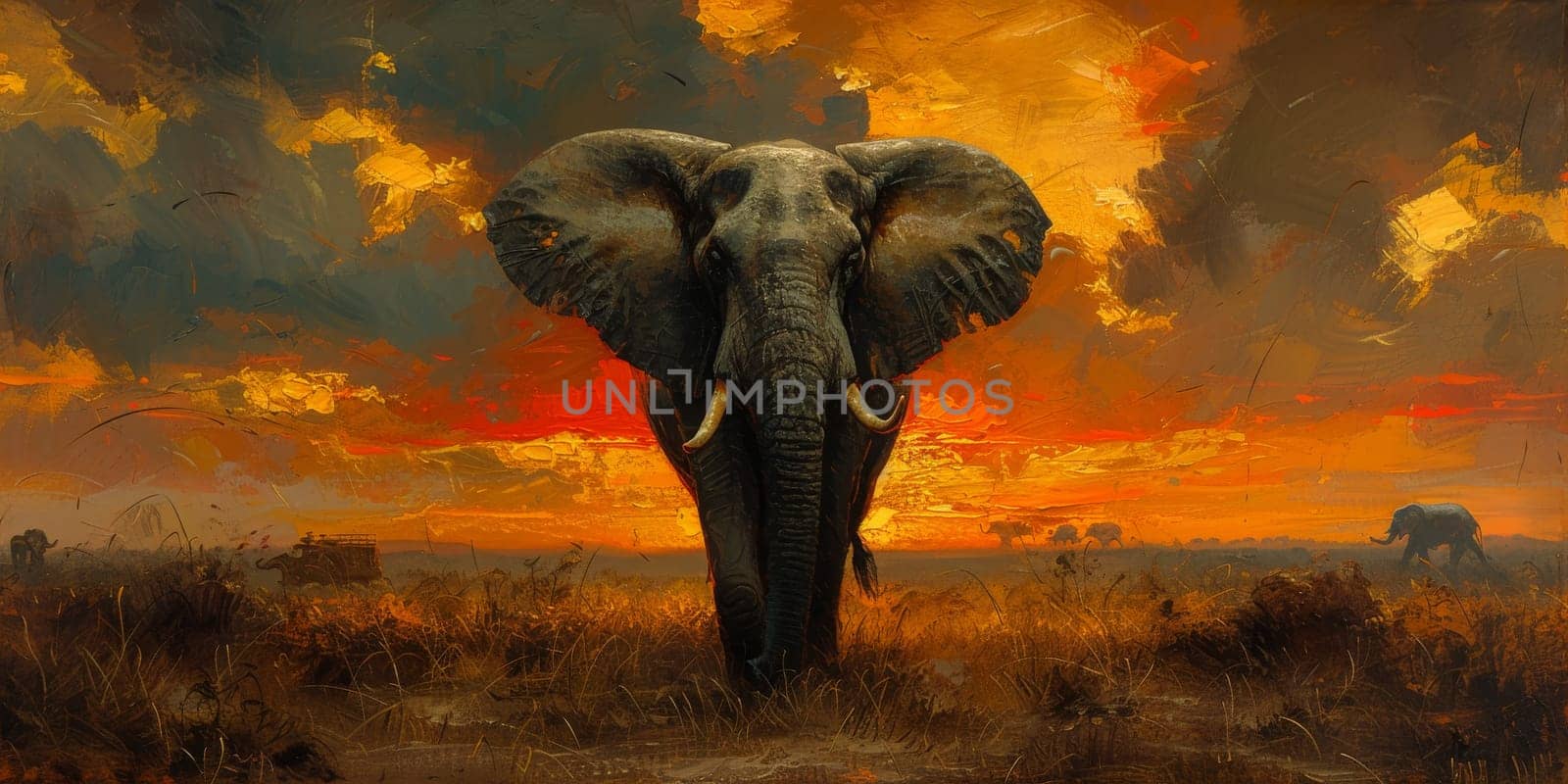 Oil painting of elephant, artist collection of animal painting for decoration and interior