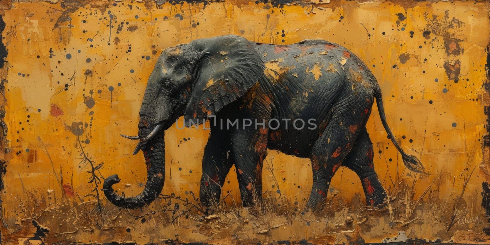 Oil painting of elephant, artist collection of animal painting for decoration and interior