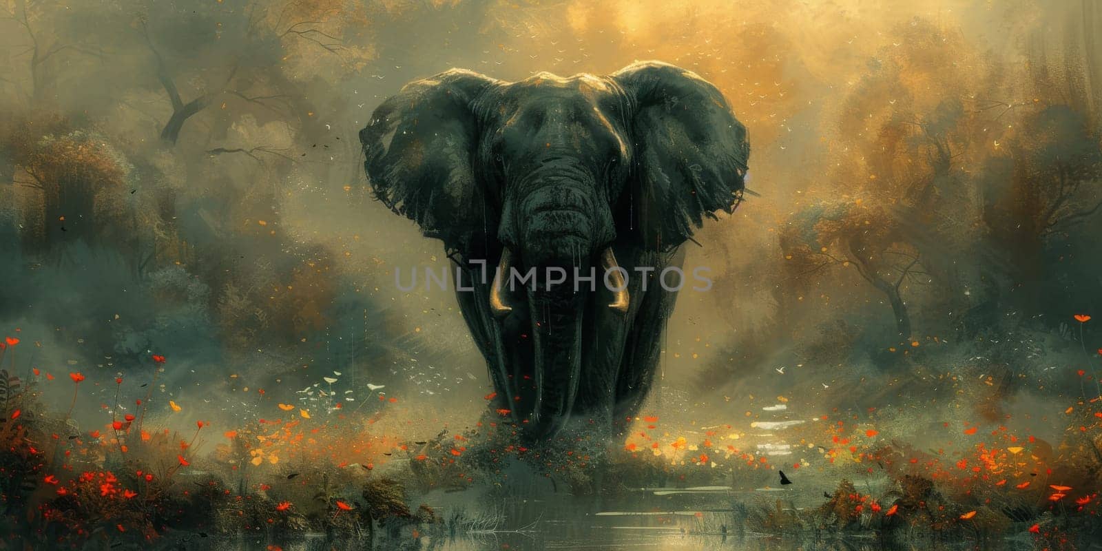 Oil painting of elephant, artist collection of animal painting for decoration and interior. by Benzoix