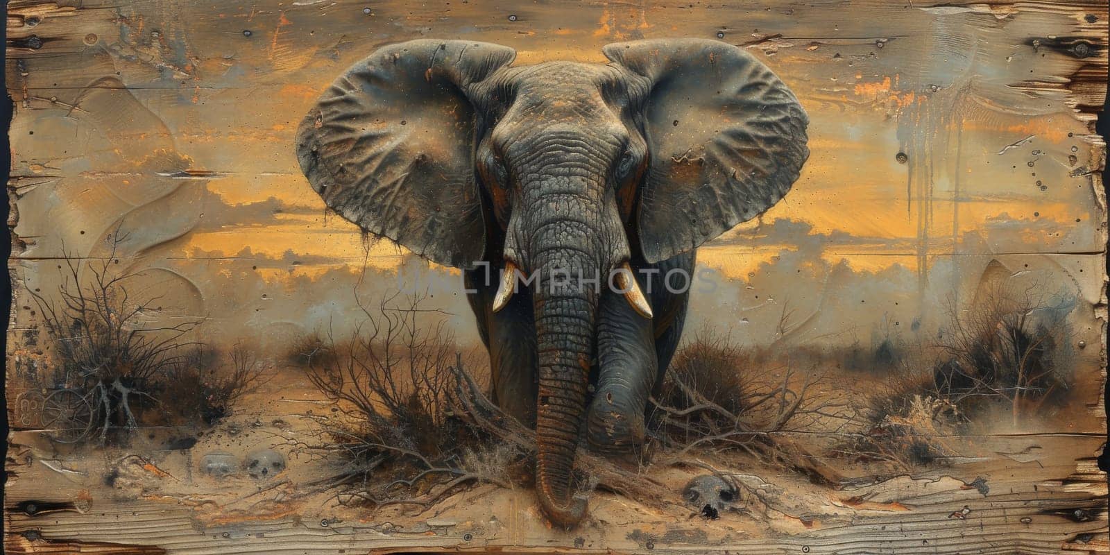 Oil painting of elephant, artist collection of animal painting for decoration and interior