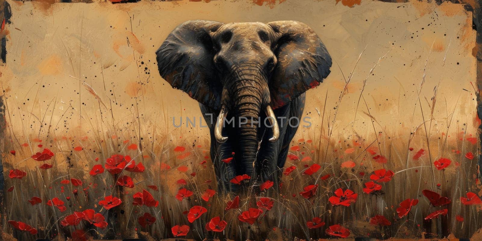 Oil painting of elephant, artist collection of animal painting for decoration and interior