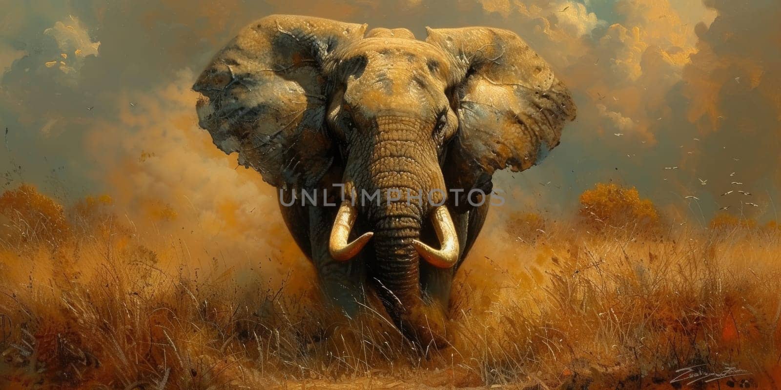 Oil painting of elephant, artist collection of animal painting for decoration and interior