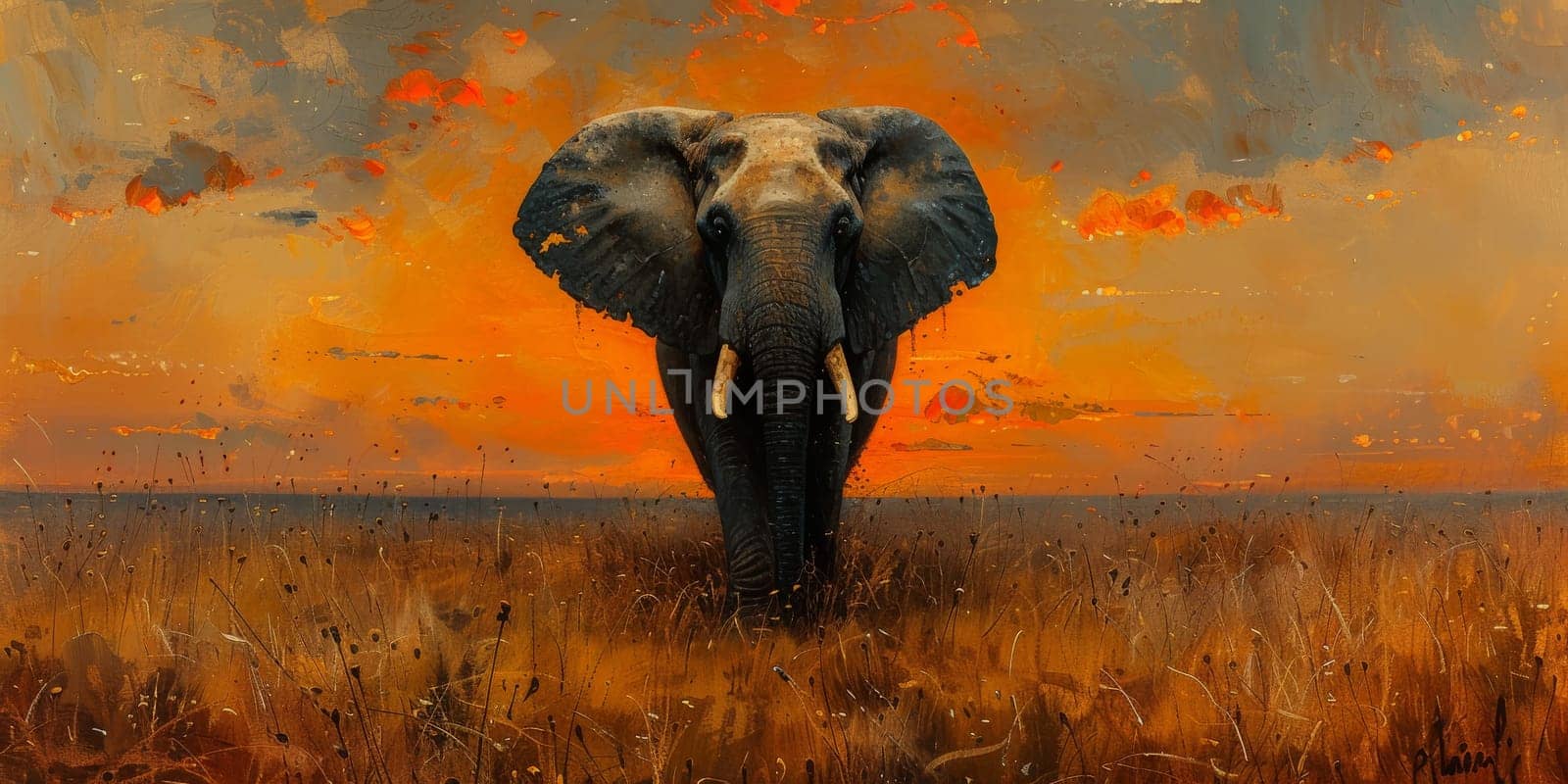 Oil painting of elephant, artist collection of animal painting for decoration and interior. by Benzoix