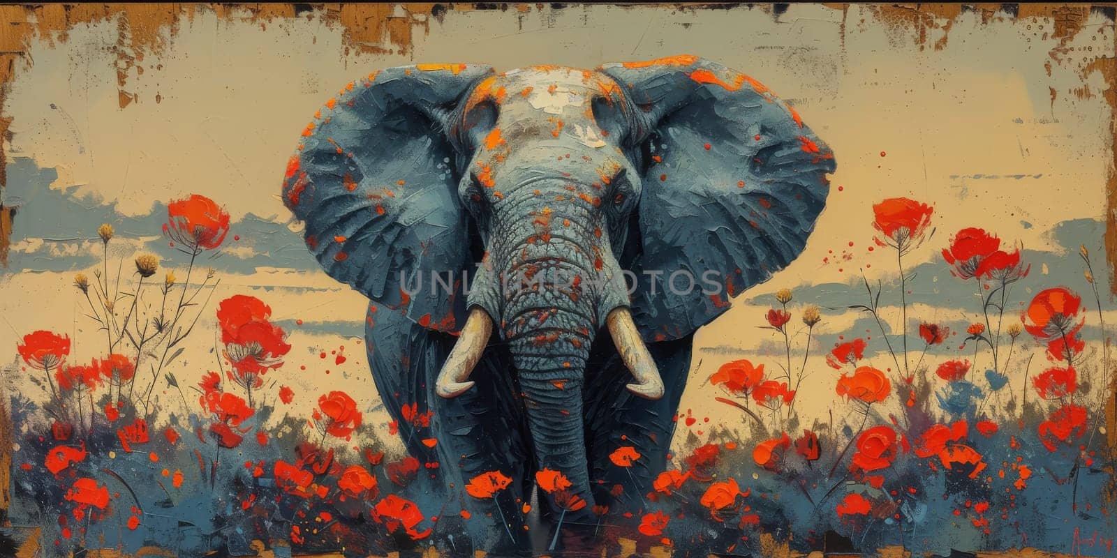 Oil painting of elephant, artist collection of animal painting for decoration and interior. by Benzoix