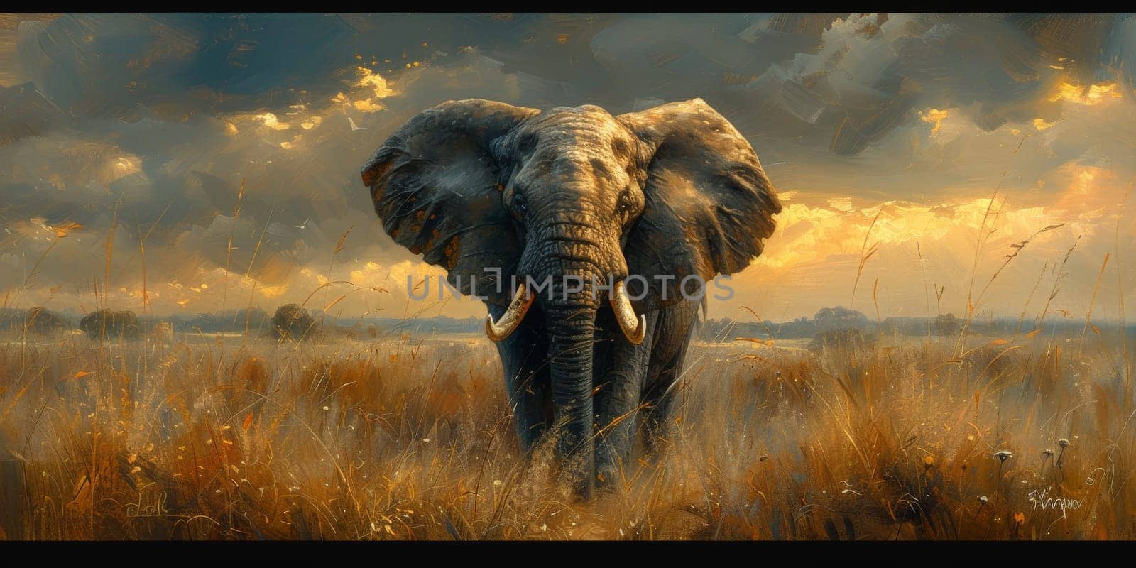 Oil painting of elephant, artist collection of animal painting for decoration and interior. by Benzoix