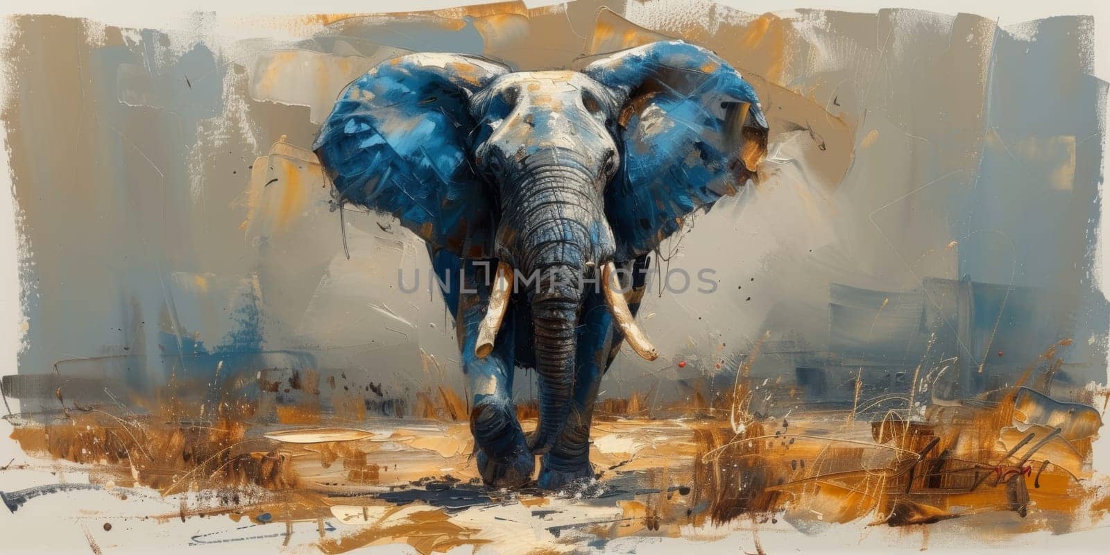 Oil painting of elephant, artist collection of animal painting for decoration and interior