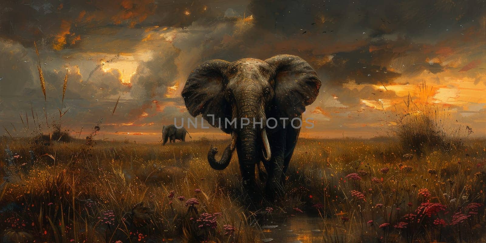 Oil painting of elephant, artist collection of animal painting for decoration and interior