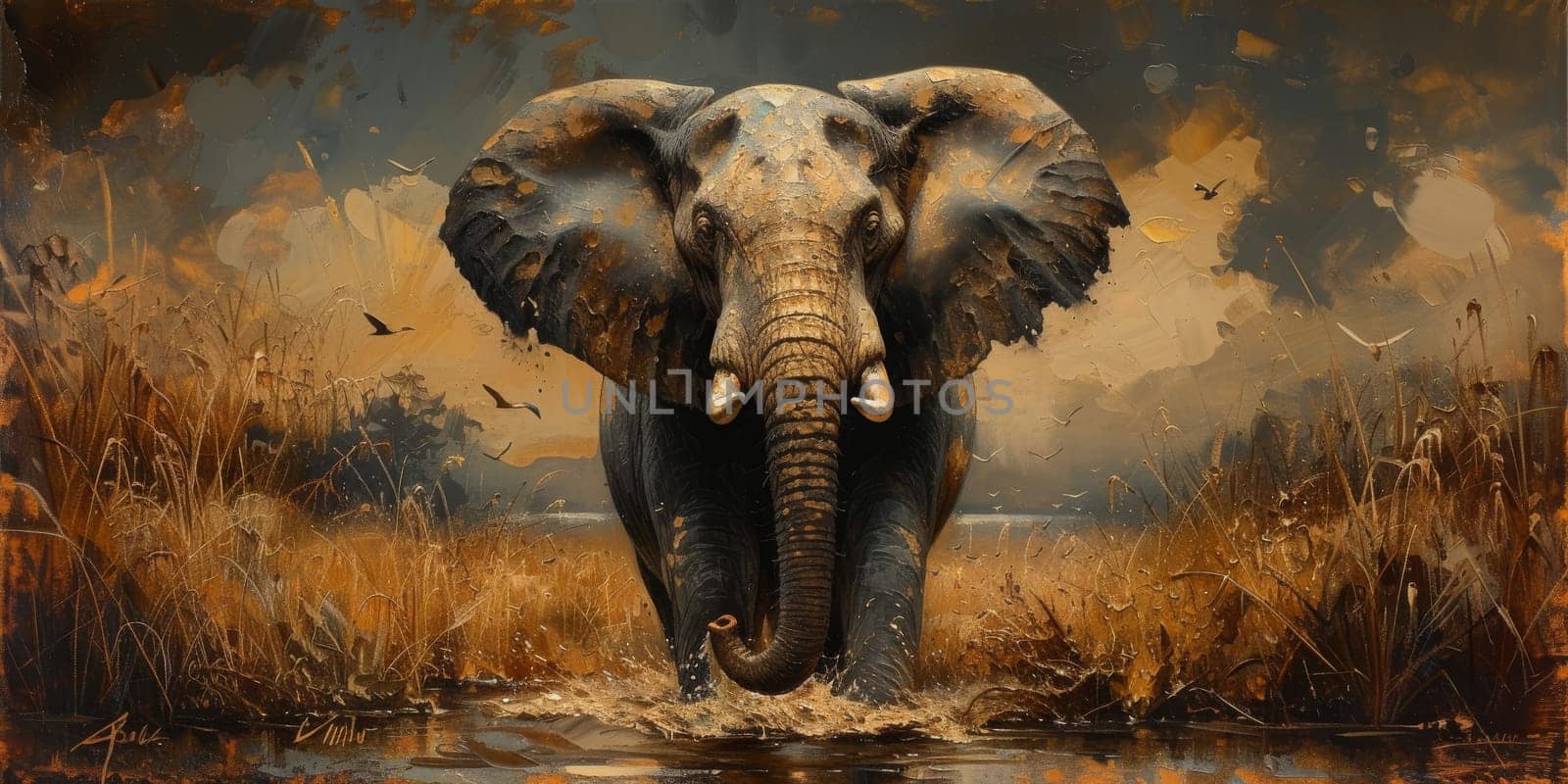 Oil painting of elephant, artist collection of animal painting for decoration and interior