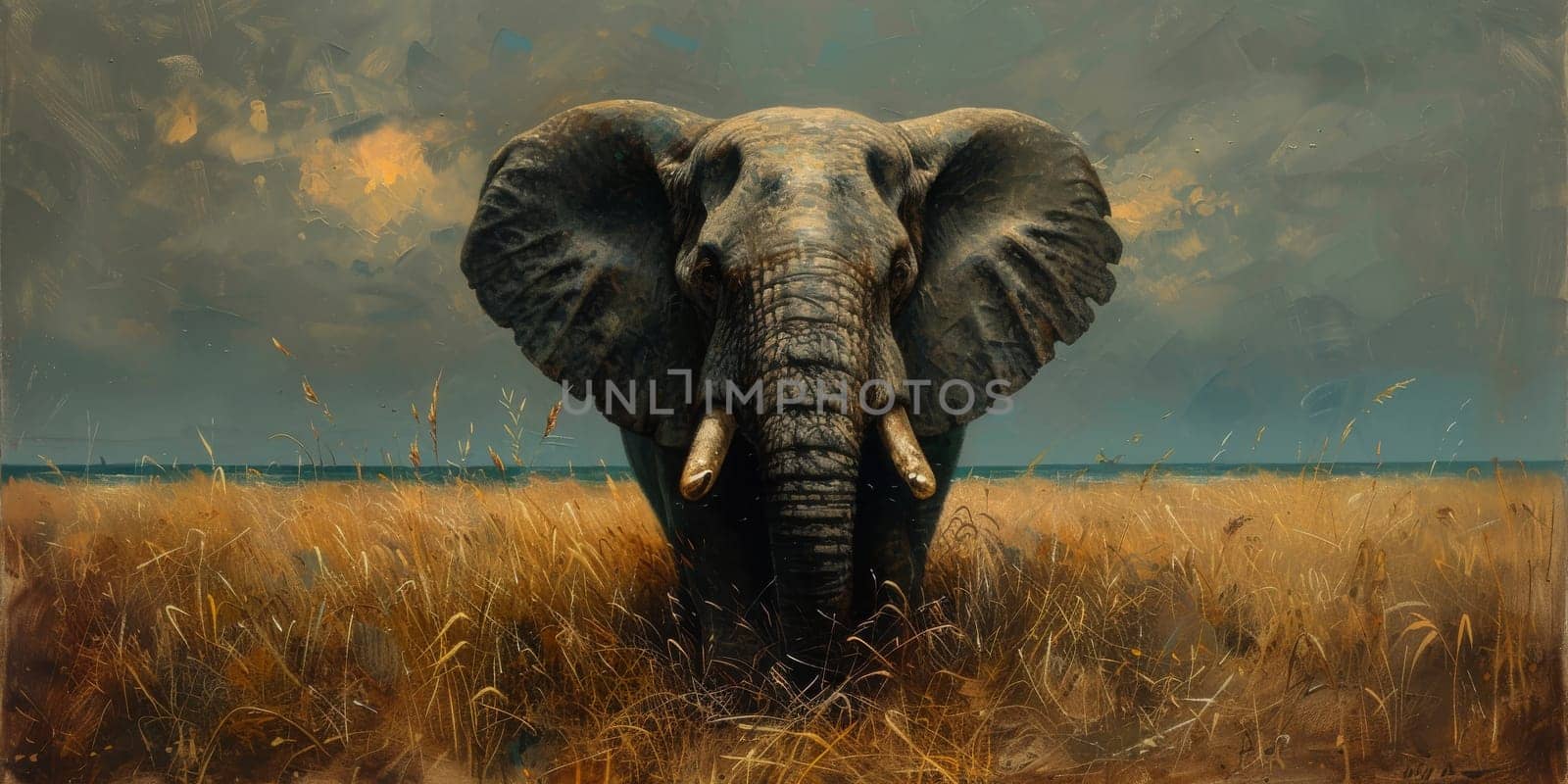 Oil painting of elephant, artist collection of animal painting for decoration and interior