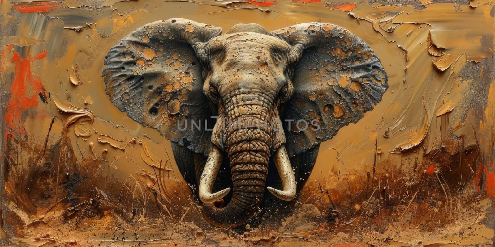 Oil painting of elephant, artist collection of animal painting for decoration and interior