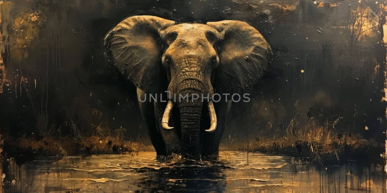 Oil painting of elephant, artist collection of animal painting for decoration and interior