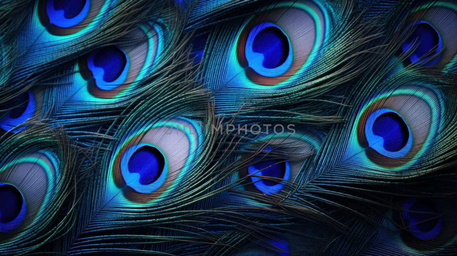 A close up of a large group of blue and green feathers, AI by starush
