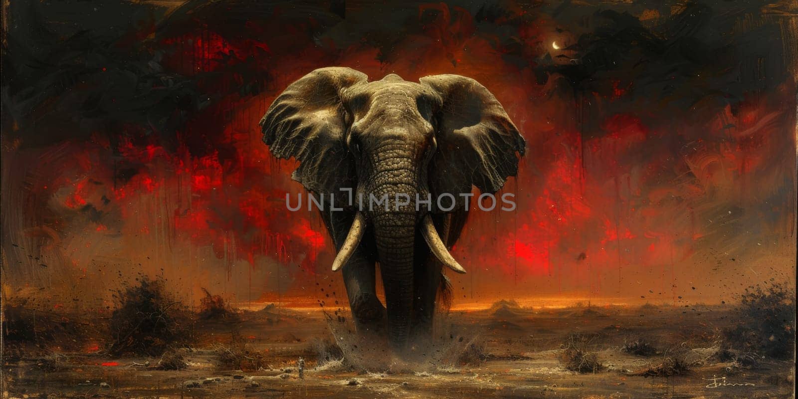 Oil painting of elephant, artist collection of animal painting for decoration and interior. by Benzoix