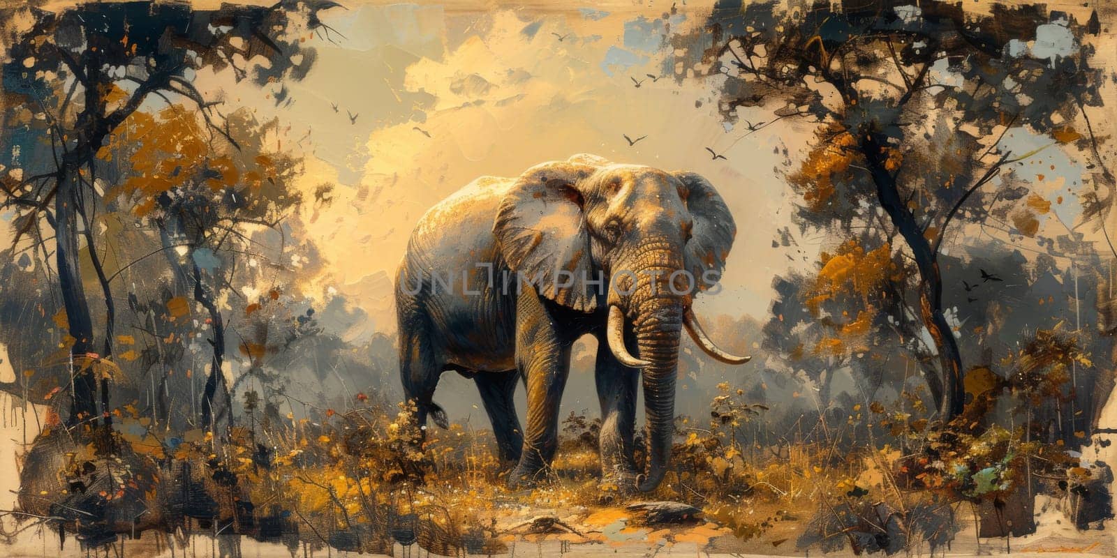 Oil painting of elephant, artist collection of animal painting for decoration and interior. by Benzoix