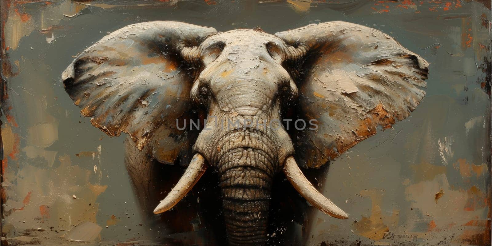 Oil painting of elephant, artist collection of animal painting for decoration and interior