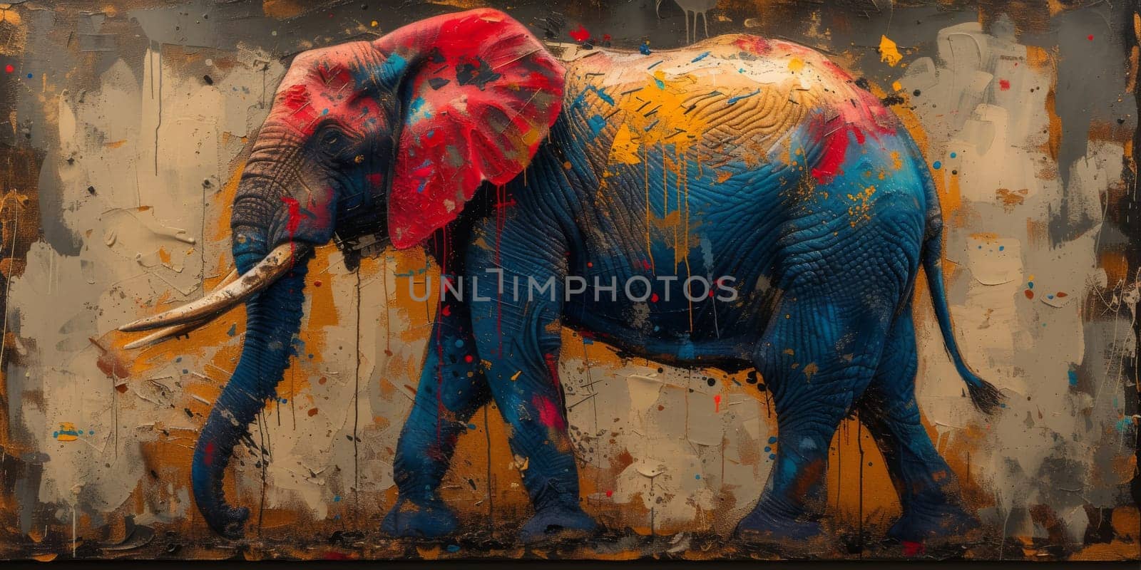 Oil painting of elephant, artist collection of animal painting for decoration and interior