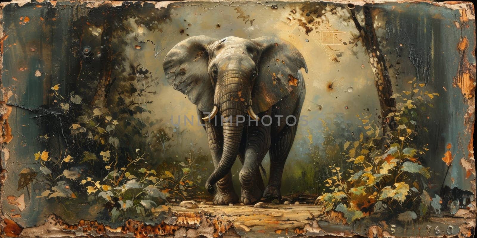 Oil painting of elephant, artist collection of animal painting for decoration and interior