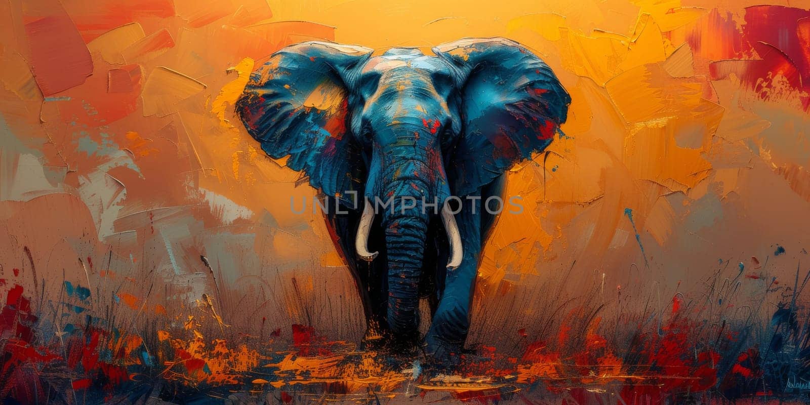 Oil painting of elephant, artist collection of animal painting for decoration and interior. by Benzoix