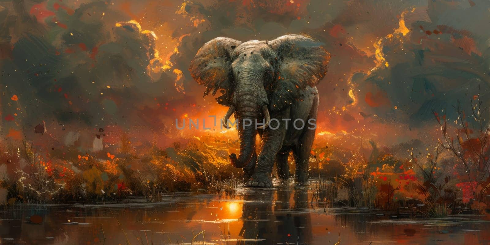 Oil painting of elephant, artist collection of animal painting for decoration and interior. by Benzoix