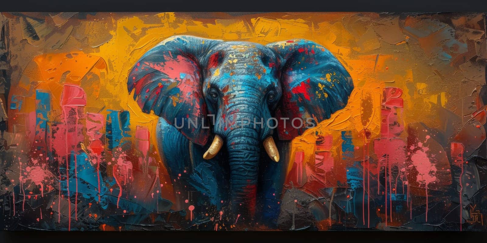 Oil painting of elephant, artist collection of animal painting for decoration and interior