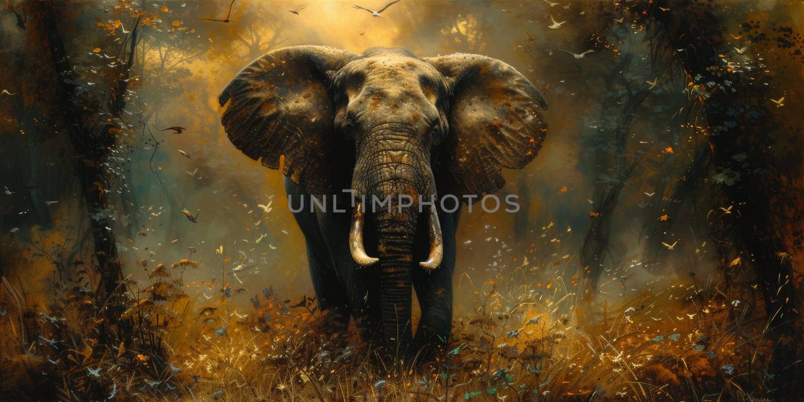 Oil painting of elephant, artist collection of animal painting for decoration and interior