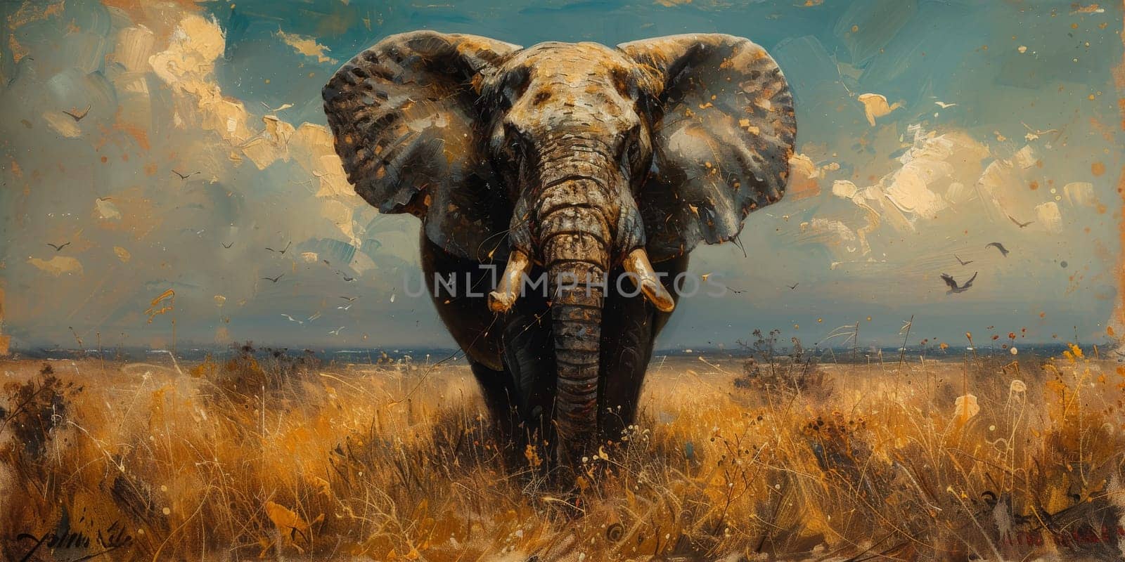 Oil painting of elephant, artist collection of animal painting for decoration and interior