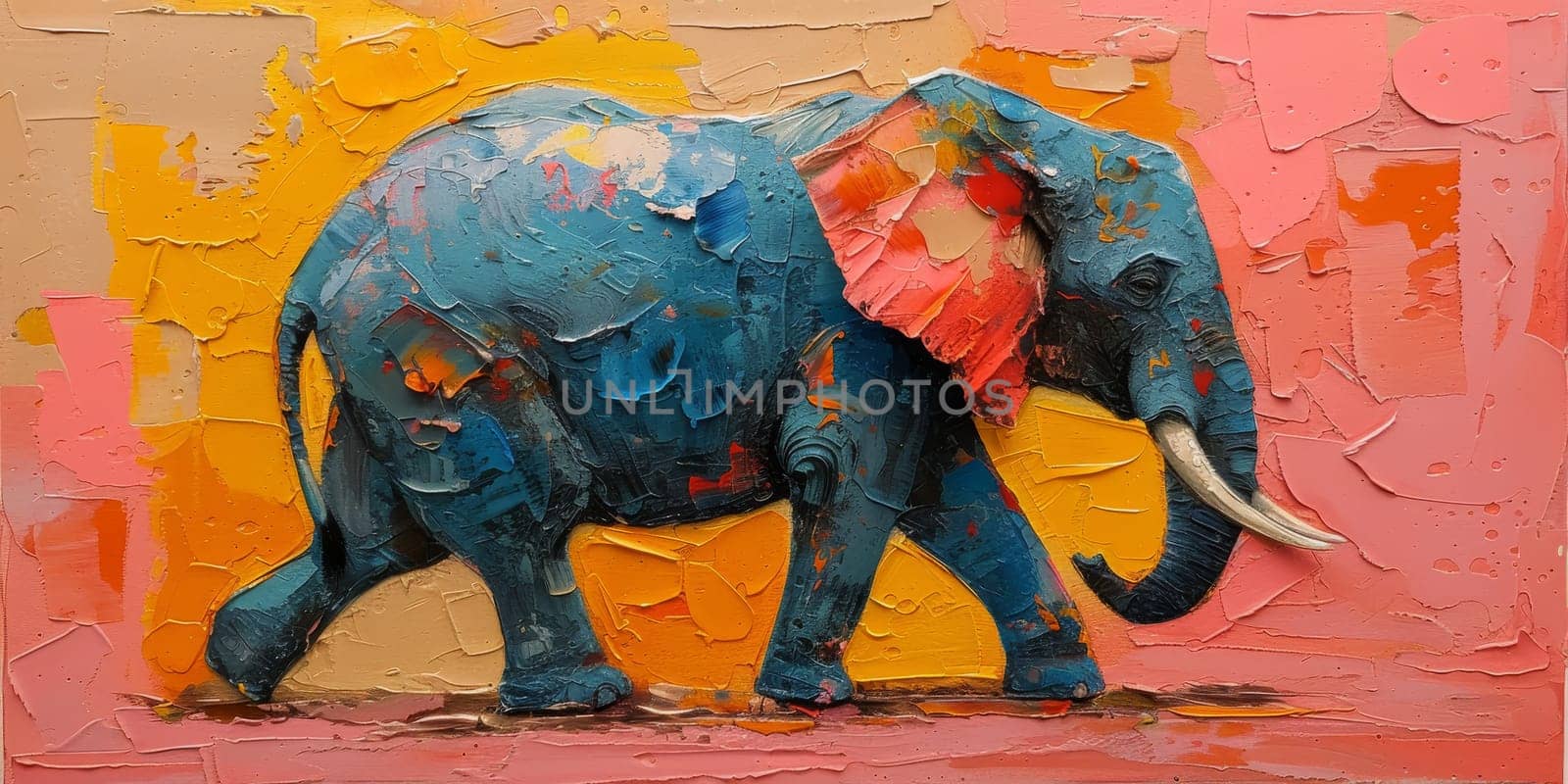 Oil painting of elephant, artist collection of animal painting for decoration and interior