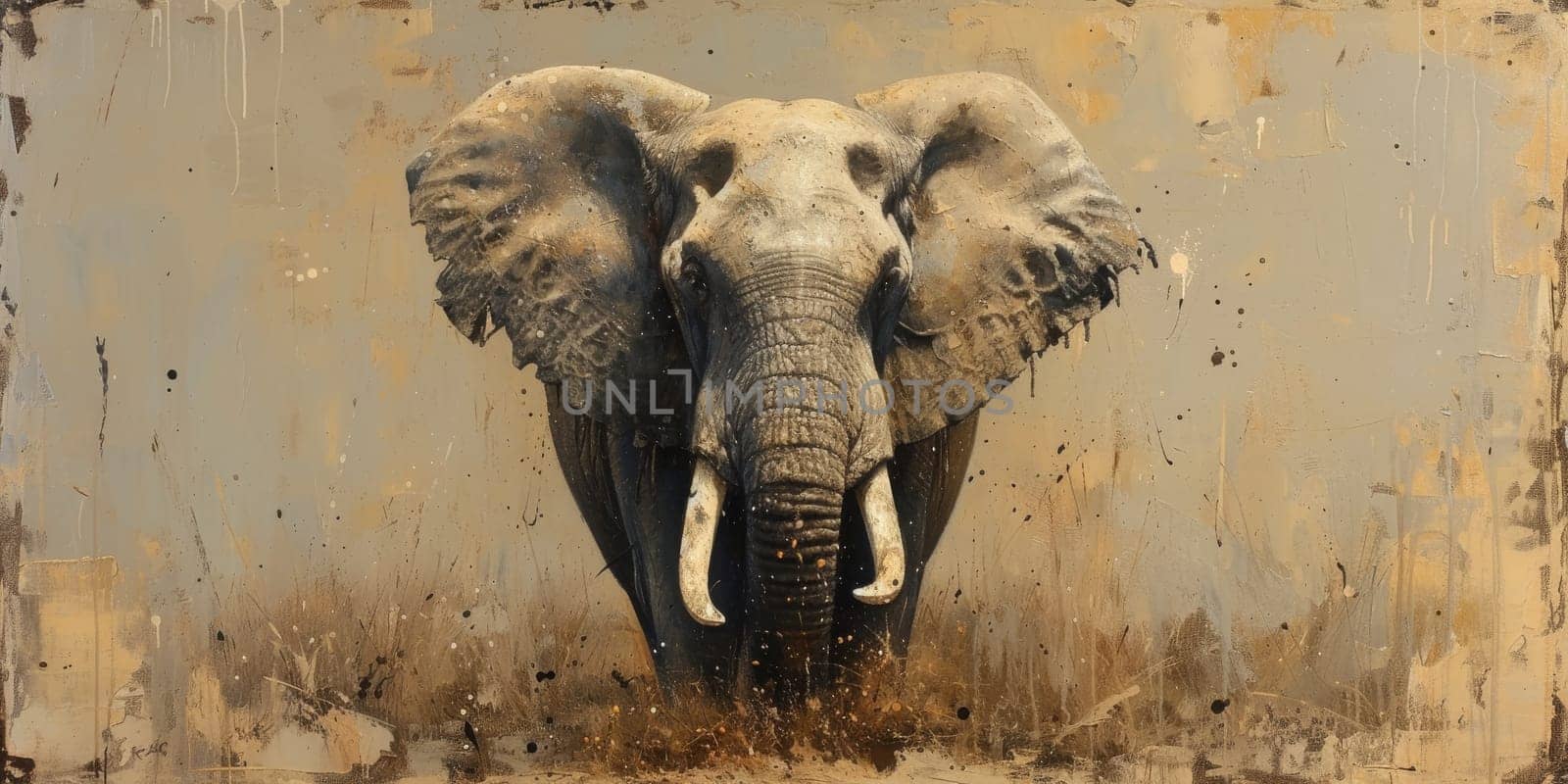 Oil painting of elephant, artist collection of animal painting for decoration and interior