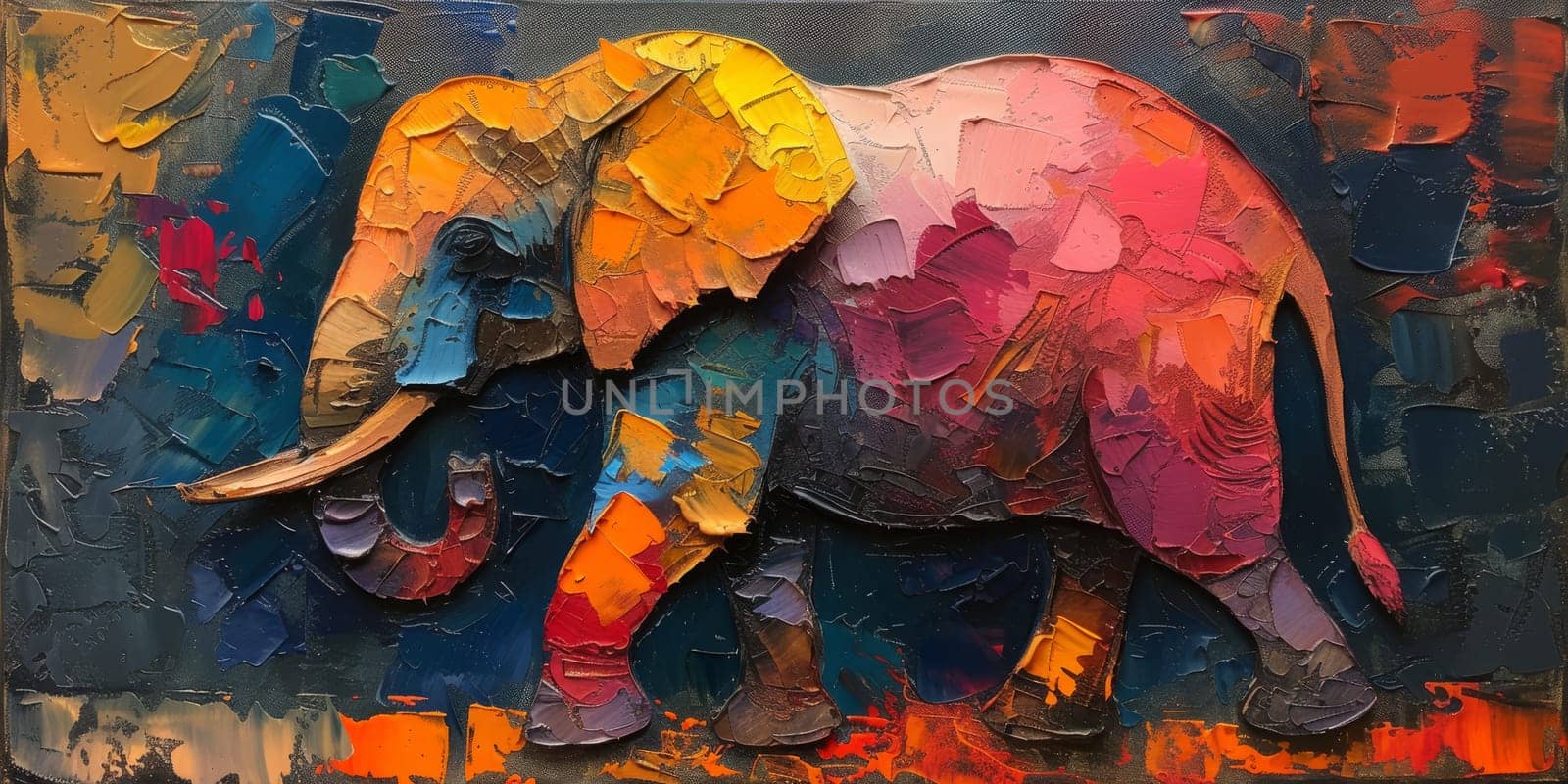 Oil painting of elephant, artist collection of animal painting for decoration and interior