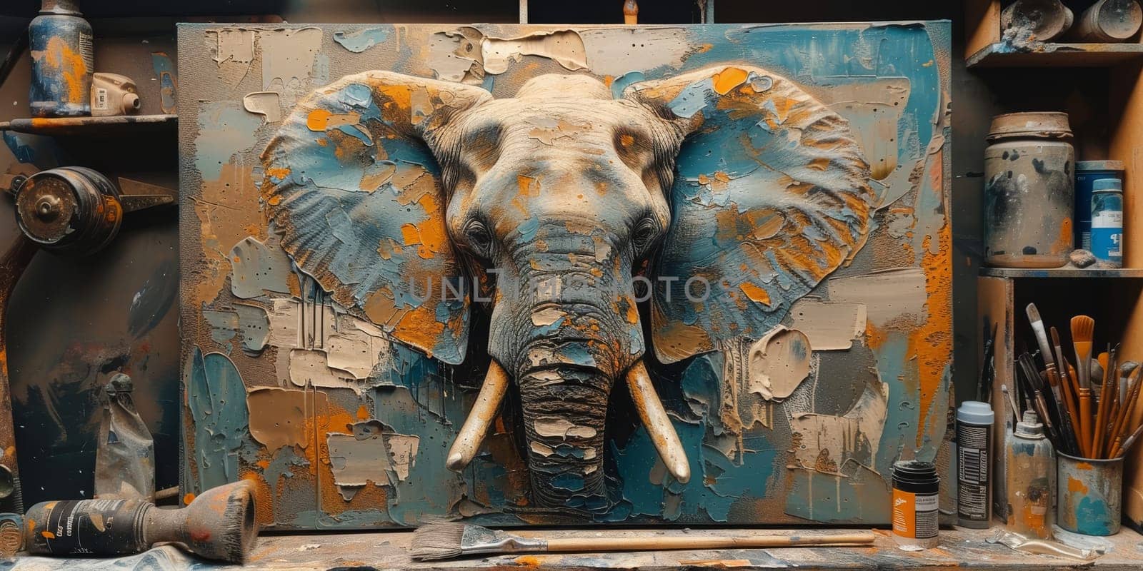 Oil painting of elephant, artist collection of animal painting for decoration and interior