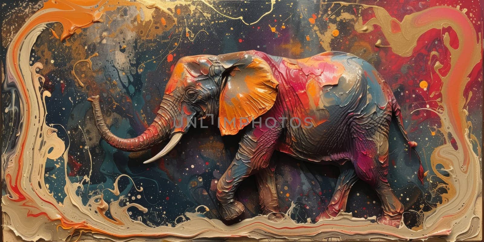 Oil painting of elephant, artist collection of animal painting for decoration and interior