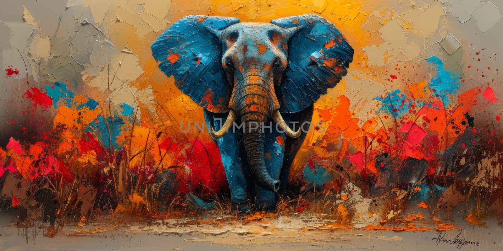 Oil painting of elephant, artist collection of animal painting for decoration and interior