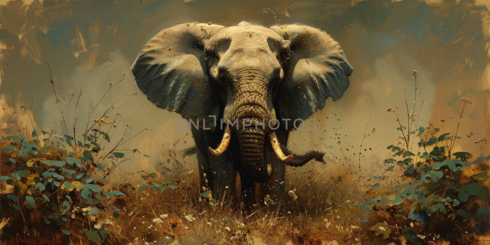 Oil painting of elephant, artist collection of animal painting for decoration and interior. by Benzoix