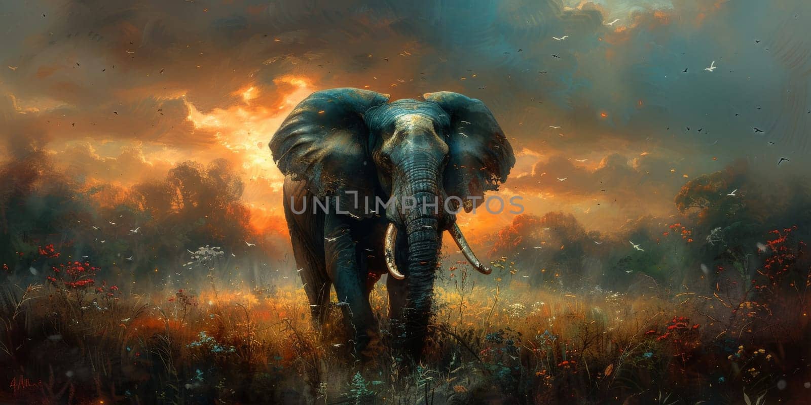 Oil painting of elephant, artist collection of animal painting for decoration and interior. by Benzoix