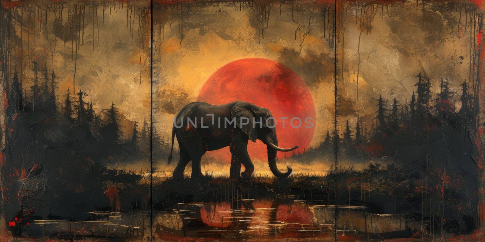 Oil painting of elephant, artist collection of animal painting for decoration and interior. by Benzoix