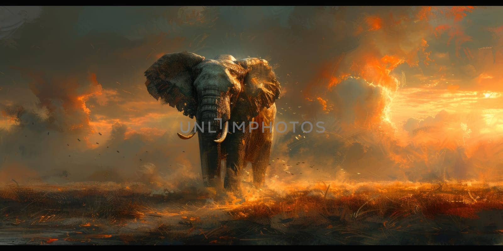 Oil painting of elephant, artist collection of animal painting for decoration and interior. by Benzoix